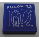 LEGO Blue Tile 2 x 2 with 'FALCON' Sticker with Groove (3068)