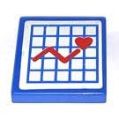 LEGO Blue Tile 2 x 2 with Hospital Heart Graph  Sticker with Groove (3068)
