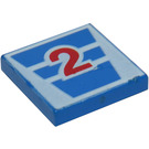 LEGO Bleu Tuile 2 x 2 avec rouge "2" avec rainure (3068)