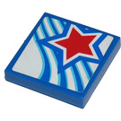 LEGO Blue Tile 2 x 2 with Red Star Sticker with Groove (3068)