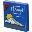 LEGO Blue Tile 2 x 2 with Travel Sticker with Groove