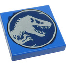 LEGO Blauw Tegel 2 x 2 met Tyrannosaurus Rex met groef (3068 / 37848)