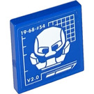LEGO Blue Tile 2 x 2 with Ultron Helmet Blueprint, ‘19-68-#54’, ‘V2.0’ Sticker with Groove (3068)