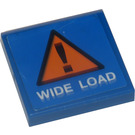 LEGO Blue Tile 2 x 2 with 'WIDE LOAD' and Warning Triangle Sticker with Groove (3068)