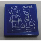 LEGO Bleu Tuile 2 x 2 avec 'ZANE', Minifigure Autocollant avec rainure (3068)