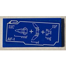 LEGO Bleu Tuile 2 x 4 avec AF-1 Fusée Mécanique Drawing Blueprint Autocollant (87079)