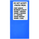 LEGO Blue Tile 2 x 4 with "Do Not Accept Checks From" List Sticker (87079)