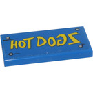 LEGO Blue Tile 2 x 4 with Hot Dogs Sticker (87079)