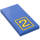 LEGO Blue Tile 2 x 4 with Number '2' Sticker