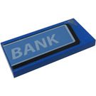 LEGO Blue Tile 2 x 4 with White 'BANK' on Medium Blue Background Sticker (87079)