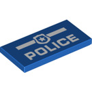 LEGO Blue Tile 2 x 4 with White Police and Badge Sign (36103 / 87079)