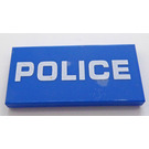 LEGO Blau Fliese 2 x 4 mit Weiß 'Polizei' Aufkleber (87079)