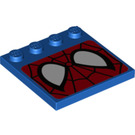 LEGO Blå Tile 4 x 4 med Knotter på Kant med Spiderman Maske (6179 / 21197)