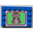 LEGO Blue Tile 4 x 6 with Studs on 3 Edges with Tablemat with pink teddybear Sticker (6180)