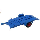 LEGO Blå Trailer for Legoland Car with Red Wheel Hubs and Tires