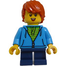 LEGO Boy im Dark Azure Kapuzenpullover mit Leuchtendes Grün Striped Hemd Minifigur