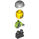 LEGO Boy mit Limette Jacke, Kurz Schwarz Beine und Medium Stone Grau Helm Minifigur