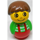 LEGO Boy with Red Base and Green Top with white stripes/red suspenders Primo Figure