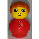 LEGO Boy with red base, red top with buttons and dark orange hair Primo Figure