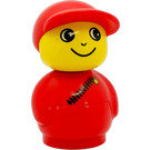 LEGO Boy with red hat and red all in one suit with diagonal zipper Primo Figure
