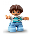 LEGO Boy with White Top with Blue Stripes and Pocket Duplo Figure