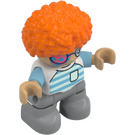 LEGO Boy with White Top with Blue Stripes and Pocket with Glasses Duplo Figure