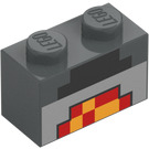 LEGO Brick 1 x 2 with Minecraft Black, Red, and Yellow Blocks with Bottom Tube (3004 / 37228)