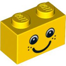 LEGO Klods 1 x 2 med Smiling Ansigt med fregner (3004 / 88399)