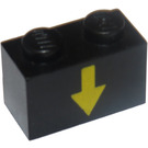 LEGO Brick 1 x 2 with Yellow Down Arrow and Black Border with Bottom Tube (3004)
