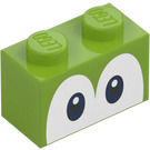 LEGO Kloss 1 x 2 med Yoshi Ögon med bottenrör (68946 / 101881)