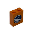 LEGO Palikka 1 x 2 x 2 jossa Arktinen Explorer logo päällä Oranssi Background Tarra sisäisellä nupinpidikkeellä