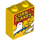 LEGO Klods 1 x 2 x 2 med ‘CORN FLAKES’ Cereal Boks med inde i knops holder (3245 / 34680)