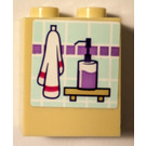 LEGO Brick 1 x 2 x 2 with hand wash and towel Sticker with Inside Stud Holder