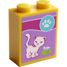 LEGO Brick 1 x 2 x 2 with White Cat And Foodbowl with Fish Sticker with Inside Stud Holder (3245)