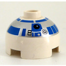 LEGO Klods 2 x 2 Rund med Dome Top med Sølv og Blå Mønster (R2-D2) (Sikkerhedskknops uden akselholder) (30367 / 83715)