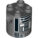 LEGO Brick 2 x 2 x 2 Round with R2-Q2 Astromech Droid Body with Bottom Axle Holder 'x' Shape '+' Orientation (30361 / 39496)