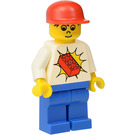 LEGO Brickster with White Shirt with Red LEGO Brick, Blue Legs, Freckles, and Blue Cap Minifigure