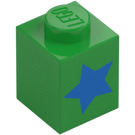 LEGO Bright Green Brick 1 x 1 with blue star (76908 / 103803)