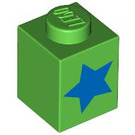 LEGO Vert clair Brique 1 x 1 avec Bleu star (76908 / 103803)