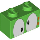 LEGO Fel groen Steen 1 x 2 met Lemmy Ogen met buis aan de onderzijde (3004 / 94708)