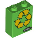 LEGO Bright Green Brick 1 x 2 x 2 with Recycle with Inside Stud Holder (3245 / 20245)