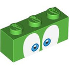 LEGO Bright Green Brick 1 x 3 with Blue Eyes 'Larry' (76885 / 103801)
