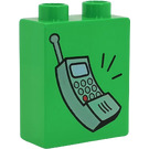 LEGO Duplo Bright Green Brick 1 x 2 x 2 with Cell Phone without Bottom Tube (4066 / 42657)