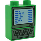 LEGO Bright Green Duplo Brick 1 x 2 x 2 with Computer Screen and Keyboard without Bottom Tube (4066)
