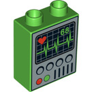 LEGO Bright Green Duplo Brick 1 x 2 x 2 with Heart Monitor without Bottom Tube (4066 / 96151)
