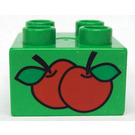 LEGO Bright Green Duplo Brick 2 x 2 with two red apples (3437)