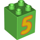 LEGO Bright Green Duplo Brick 2 x 2 x 2 with '5' (13168 / 31110)