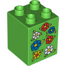 LEGO Bright Green Duplo Brick 2 x 2 x 2 with Seven flowers (31110 / 88276)