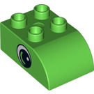 LEGO Bright Green Duplo Brick 2 x 3 with Curved Top with Eye with Small White Spot (10446 / 13858)