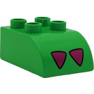 LEGO Bright Green Duplo Brick 2 x 3 with Curved Top with Pink Triangles (2302)